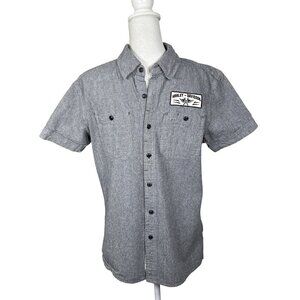 HARLEY-DAVIDSON Black Label Button Up Work Shirt Gray Stripe Sz M EUC